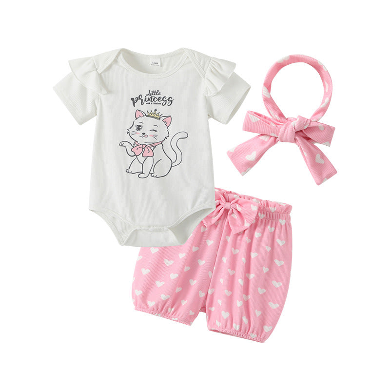 Girls'  new collection: baby & toddler princess style top and floral korean-style summer shorts two-piece set