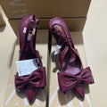 Za2024autumnew arrival burgundy patent leather bow-embellished french pointed toe hollow back strap stiletto sandals