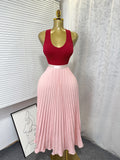 K-stylehigh waist elastic waist pure colorpleated skirt a-line skirt slimming lookeasiest for matchwork clothing skirt