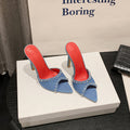 Women's high heels, sizes 35-42, 2025 new european and american style, roman sexy studded denim stiletto fashion sandals and slippers