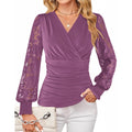 Amazon casualelegancelace pleated shirt women's  spring new arrivalelegantfashionlong sleevestops