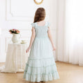Girls' chiffon dress with ruched detail, long summer dress, ruffle shoulder straps, princess style,  new arrival, cross-border fashion for europe and america