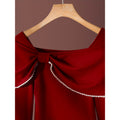 Women's new autumn/winter elegant romantic bow-decorated white lace trim slim-fit t-shirt - perfect for dates