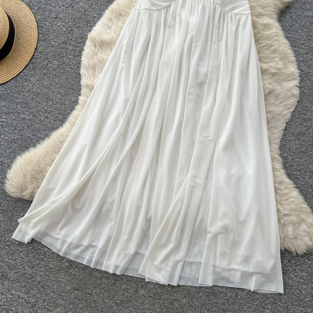French riviera style off-the-shoulder white a-line dress - sleeveless, slim-fit, and elegant summer maxi dress for women