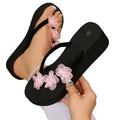 Plus size beach sandals women's summer fashion outdoor wear thick sole high heel slippers women's beach anti-slip floral wedge flip-flops