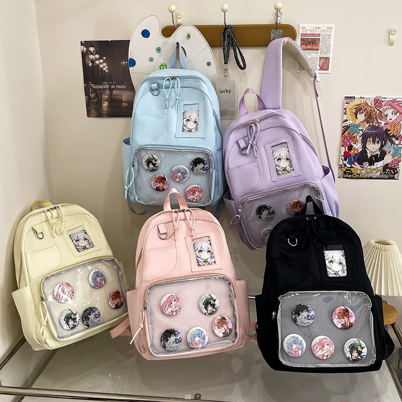New Japanese ins college style backpack, junior high school student schoolbag, high value transparent cartoon cute backpack