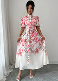European and american niche fashion retro suit collar sleeveless cinched waist printed dress - women's slimming a-line elegant maxi dress