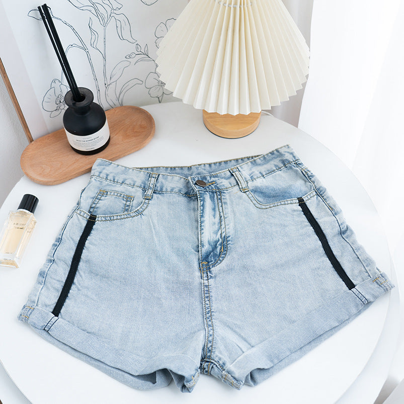 Xintang denim shorts women's summernew arrivalk-stylefashion washed blue gray three-quarter pants rolled feet silm shorts