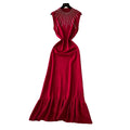 Frenchclassy sense of hot diamond round neck vest dress women's high waist waist fishtail skirt work clothingsense of design long skirt