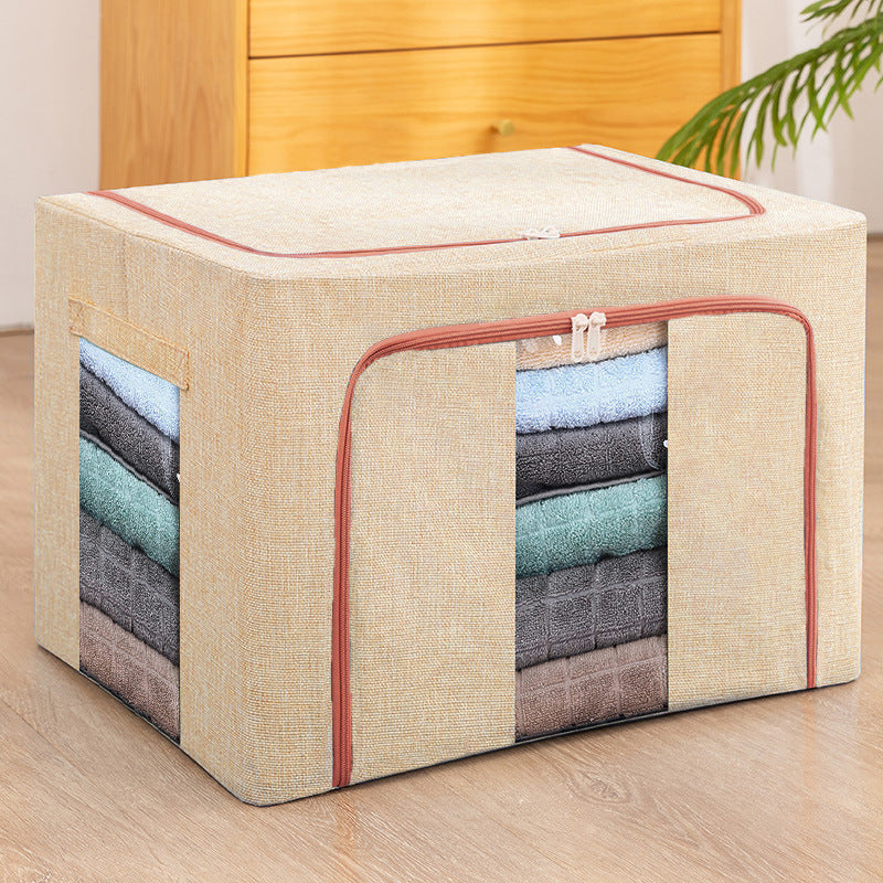 Cotton and linen folding steel frame storage box wardrobe clothes sorting box visual storage box children's toy storage box wholesale