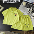 Kids' polo shirt set - boys' and girls' turn-down collar t-shirt, summer waffle knit short sleeve and shorts outfit, wholesale children's clothing (sizes for mid-to-large children)