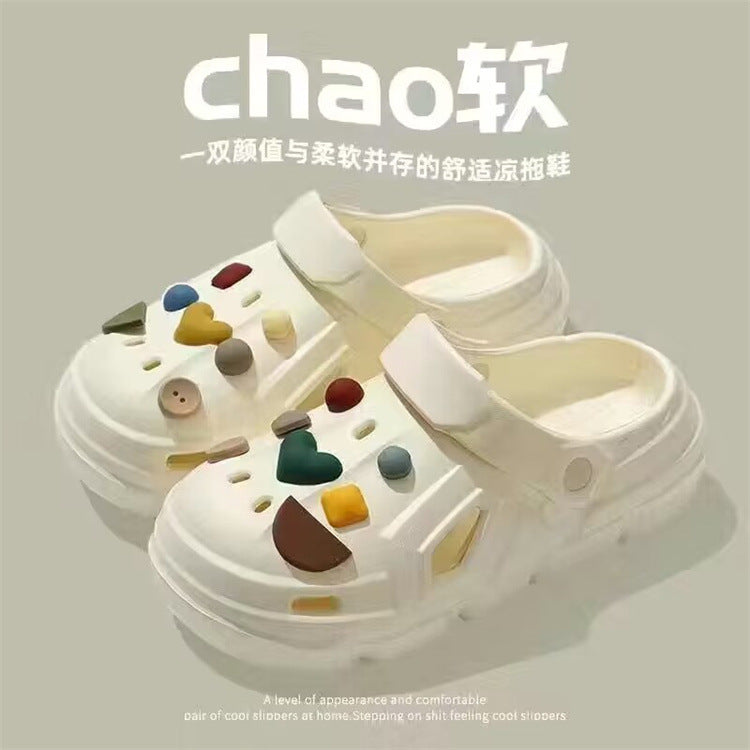 New arrival crocs women's couple style nurse outwear outdoor shit feeling toe-cap beach sandals slippers thick sole men's shoes