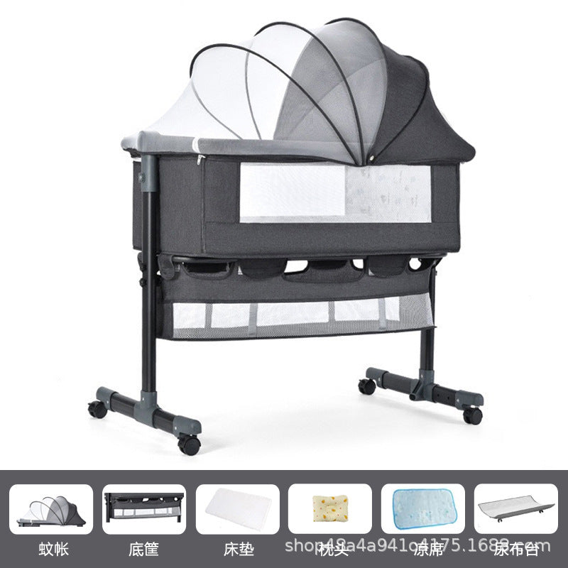 Newborn multifunctional crib convertible to big bed, baby bed, bassinet, foldable, mobile, adjustable height, portable