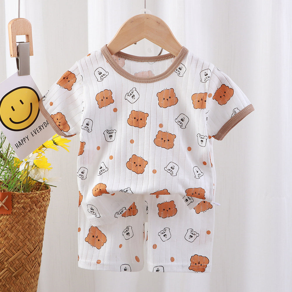 New summer children's loungewear set: lightweight casual cotton pajamas for boys and girls - perfect for air conditioning. two-piece set