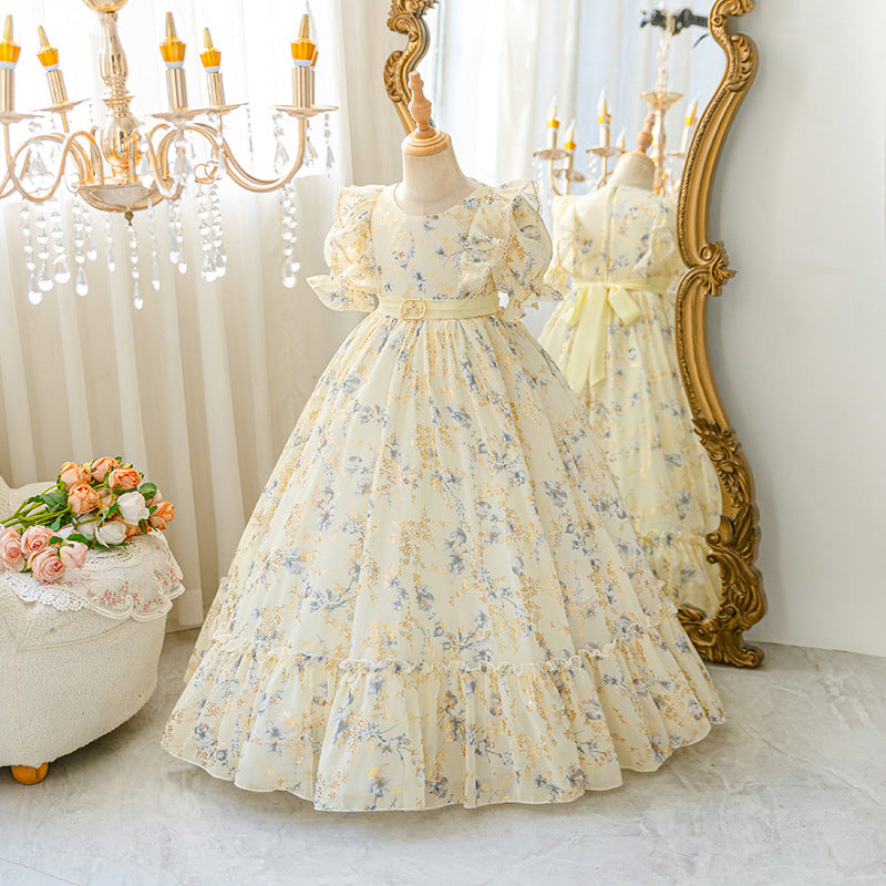 Export ready-made kids dress chiffon floral princess dress little girl model frenchdresskids dress