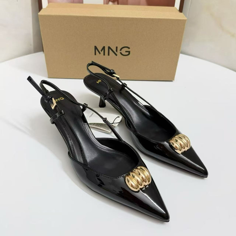 Mn2026 french retro metal women's skirt evening slip-on pointed toe high heel buckle women's shoes outwear