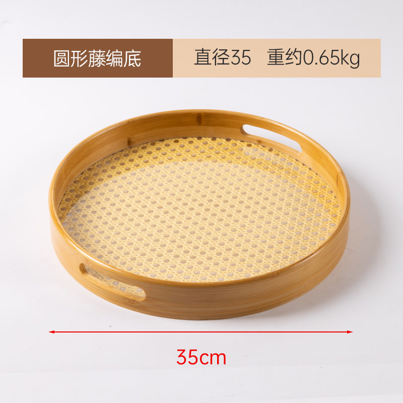 Accessible luxury retro nanzhu tea tray tray bamboo commercial rectangular tea tray pastry handle bbq serving plate