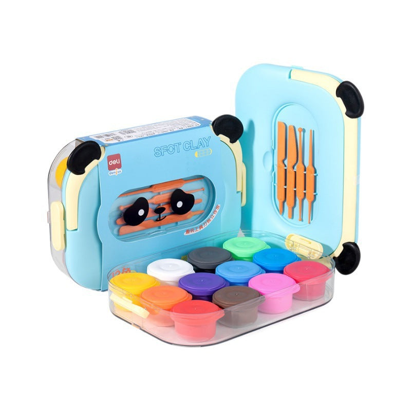 Deli XM888 Panda Stacking Toolbox Ultra Light Clay Kindergarten Children's Large Capacity Color Clay Clay Set
