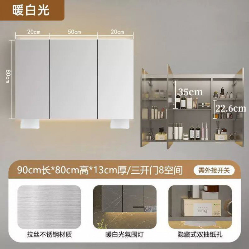 Smart stainless steel bathroom mirror cabinet, bathroom mirror storage, integrated mirror box, wall-mounted toilet, makeup mirror alone