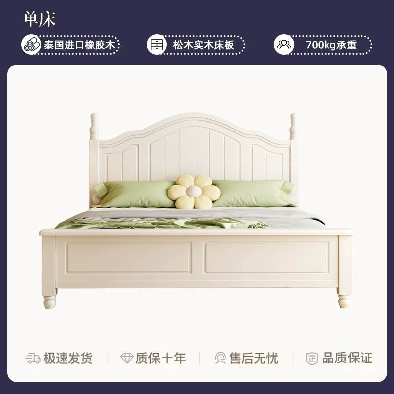 Scandinavianwhite solid wood bed modern casual cream style grids 1.8m double bed 1.5 master bedroom storage princess bed