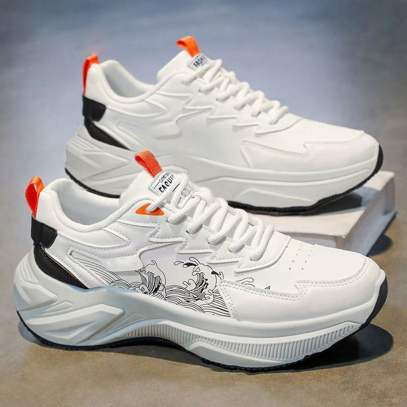 Men's athletic shoes - 2026 spring collection - leather, waterproof, thick-soled, height-increasing, casual sneakers for students