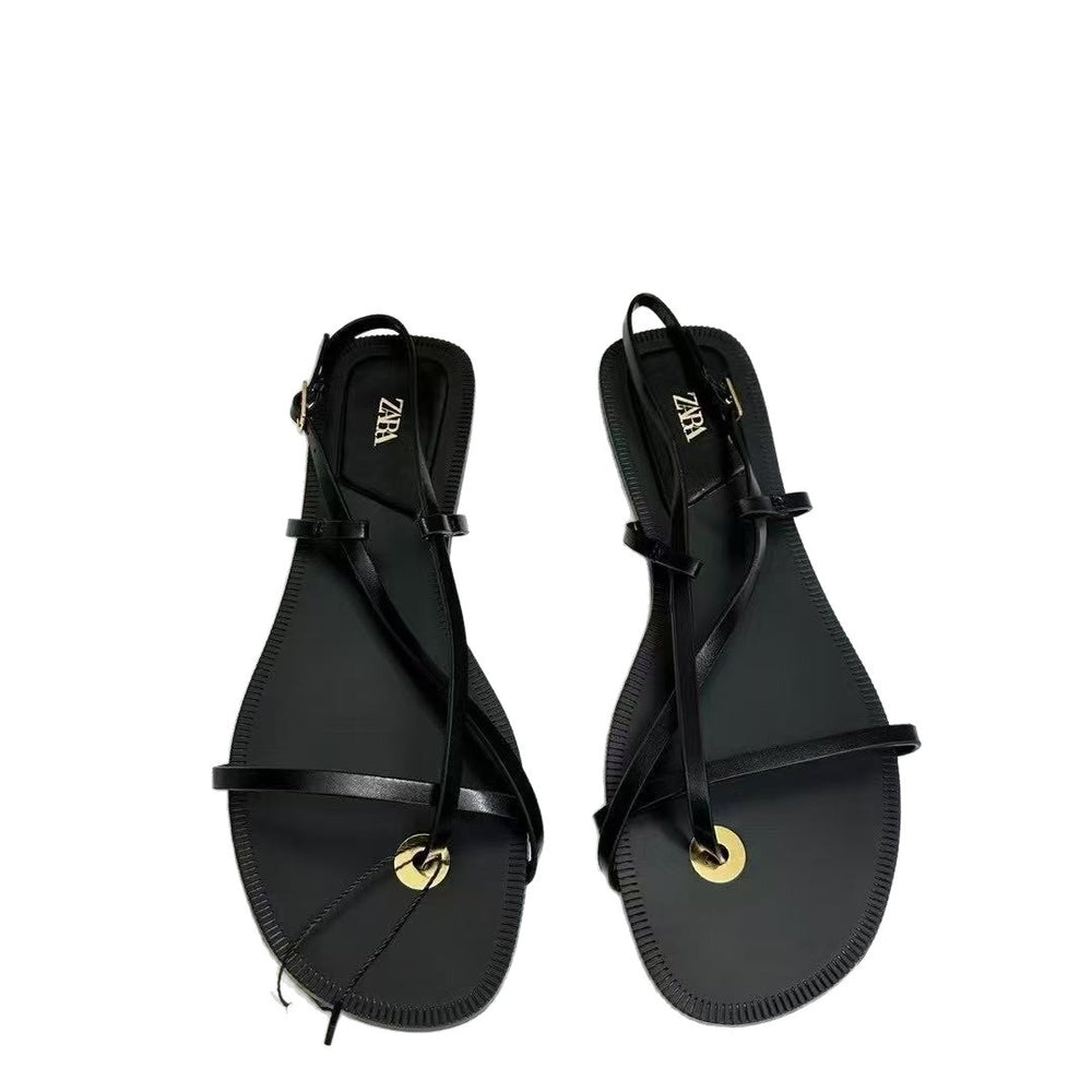 Za's 2025 summer new french-style thong sandals: bohemian-inspired, thin-strap, flat sandals for women - summer fashion, versatile and chic