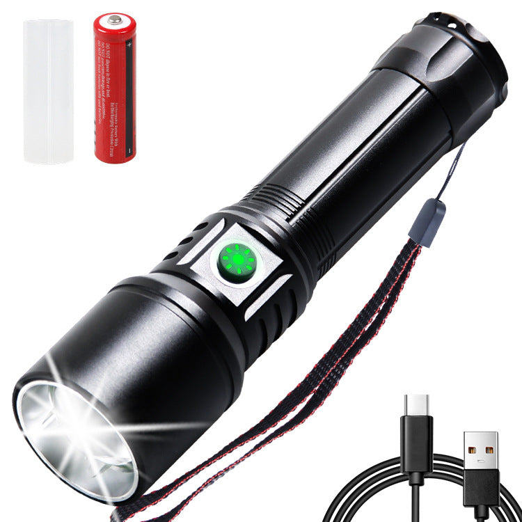 Cross-border telescopic white laser chip flashlight LED aluminum alloy strong light power display USB direct charging outdoor flashlight