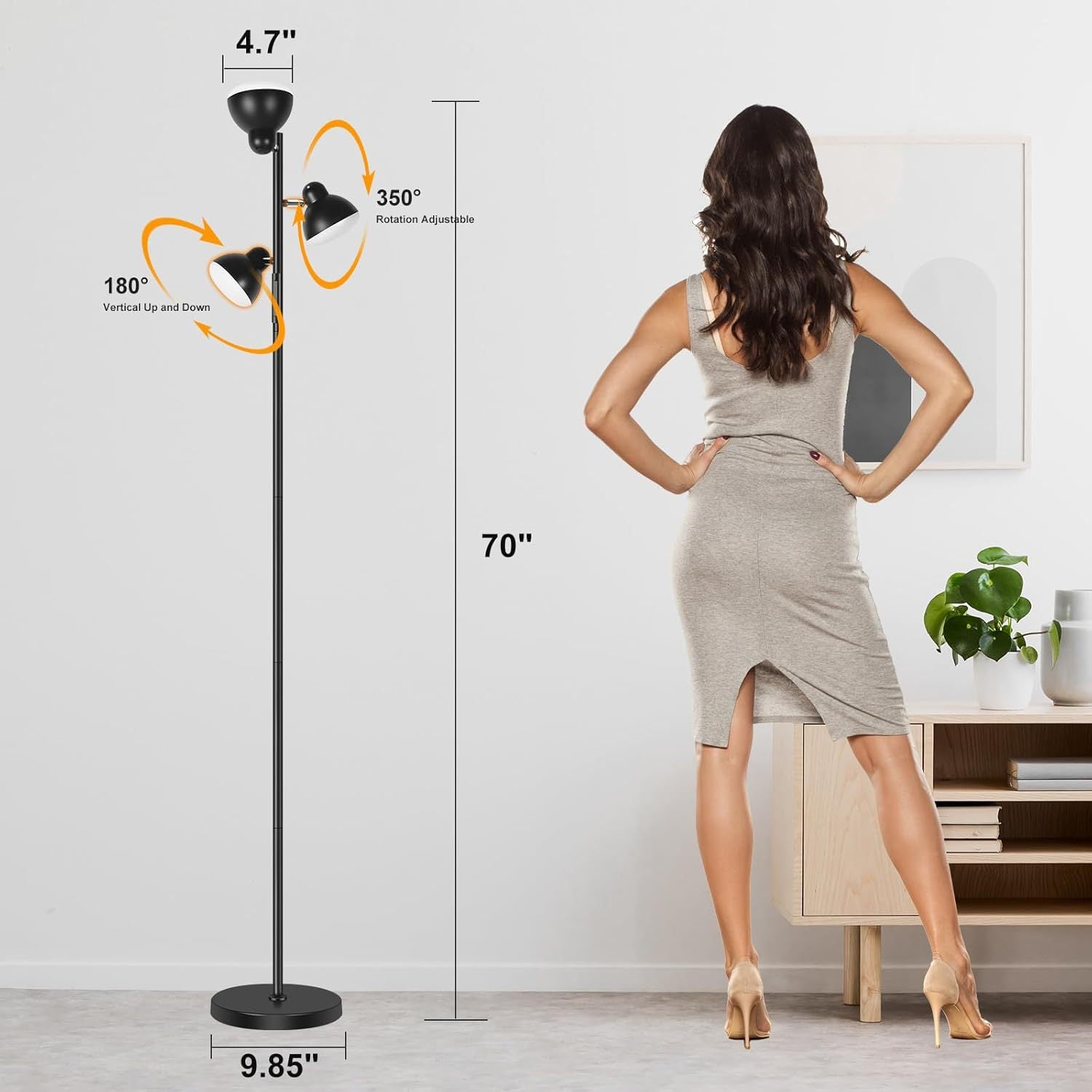 New three-head LED floor lamp modern simple living room bedroom study sofa decoration dimmable standing lamp