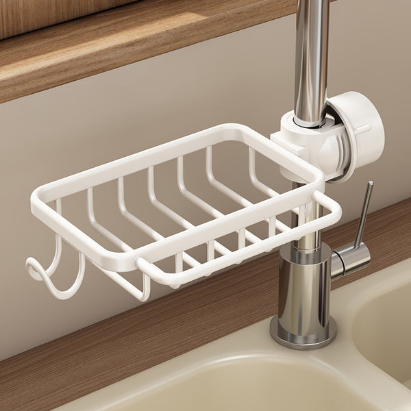 White Kitchen Faucet Shelf Dishwashing Sink Sink Rack Drain Basket Steel Wire Ball Sponge Storage Shelf