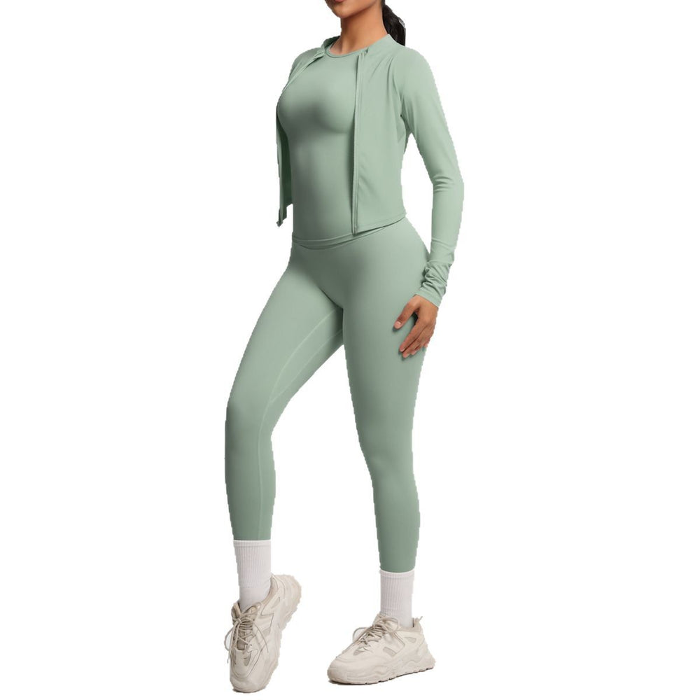 new arrival quick-dry barely-there jacket with short-sleeve yoga top set - slim-fit activewear three-piece outfit for outdoor running