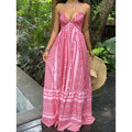 Amazon  summer new arrival: printed beach vacation style v-neck halter backless tie-up dress for women