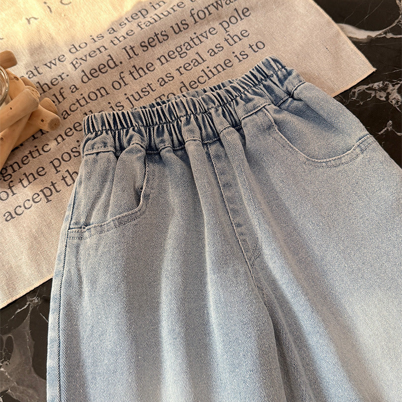 Spring new girls' trendy cartoon puppy jeans - stylish korean-style kids' pants for baby girls