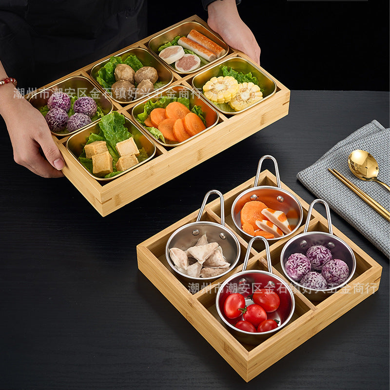 Creative nine-square grid tableware commercial hot pot restaurant barbecue restaurant beef vegetable platter bamboo tray divided grid dinner plate
