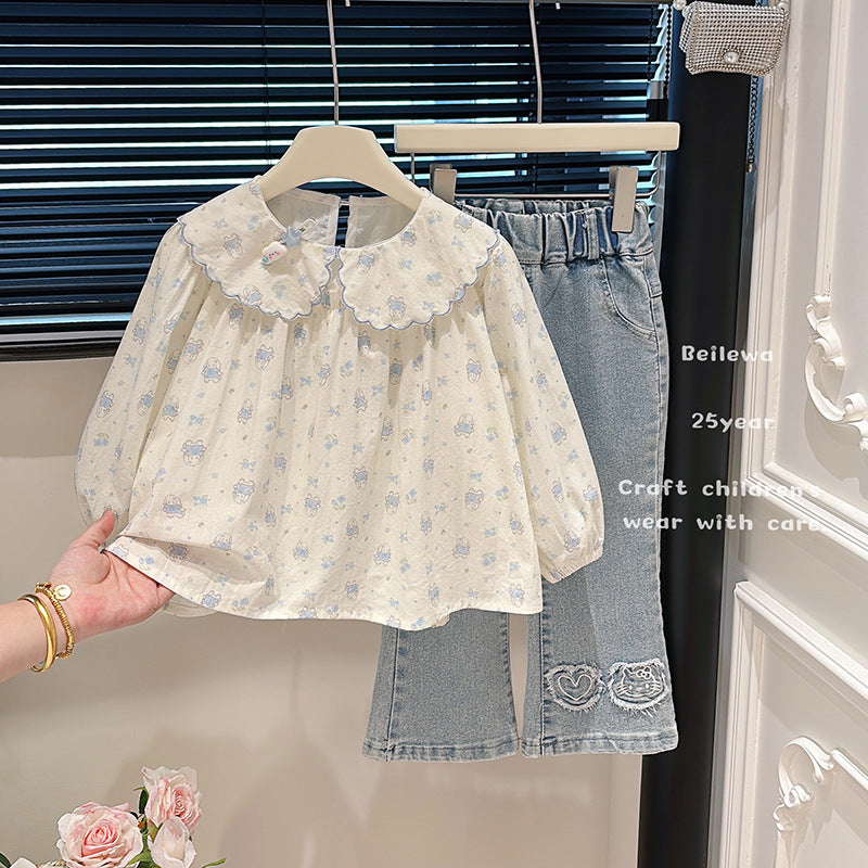 Girls' autumn cotton long-sleeve shirt blouse - stylish cartoon print top for baby girls
