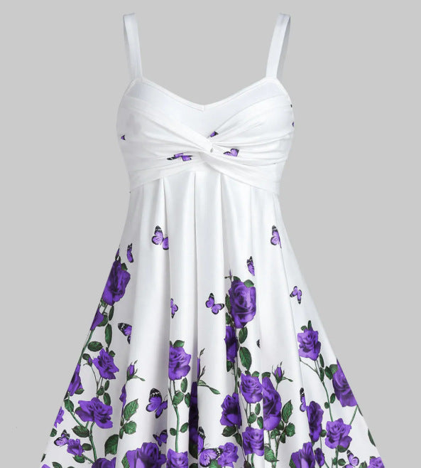 cross-border  european and american women's fashion 3d floral ruched waist dress