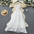 French riviera style yellow slip dress - women's spring  high-waisted, slimming, ethereal, flowy a-line maxi dress for summer