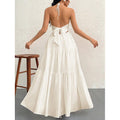 Ready-to-ship 1688 women's romantic beach vacation backless v-neck white pleated a-line dress