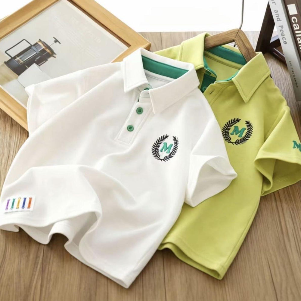 Boys' summer new arrival: preppy collar embroidered m short-sleeve polo shirt - kids' casual chic top [yh]