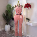 Summer denim jumpsuit for women, european and american style, elegant halter neck, sleeveless, open back, high waist, slimming and figure-flattering denim jumpsuit