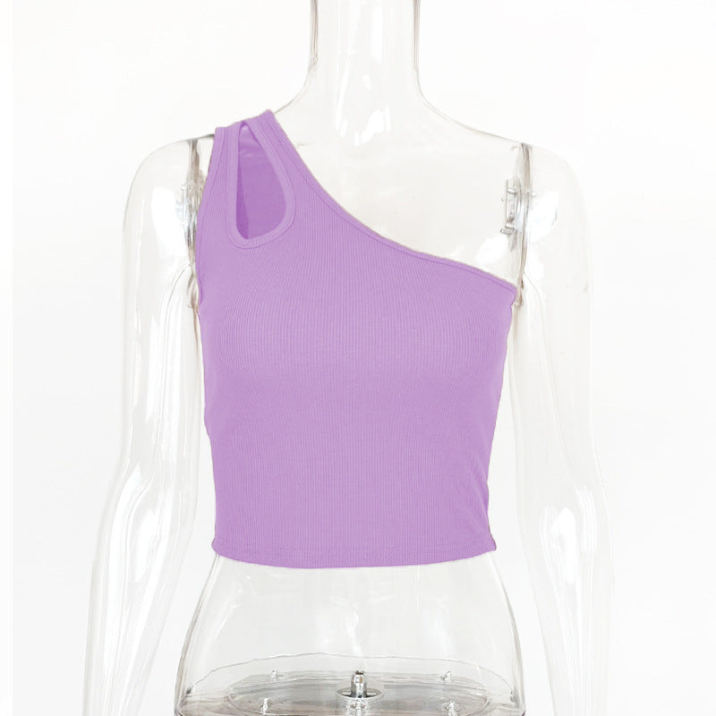 Slant shoulder slim-fitting short open-button Spice Girls small vest for women 2025 summer European and American  new hollow sleeveless top