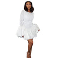 autumn european and american style women's new fashion elegant slim-fit round neck flared long sleeve puffy mini dress