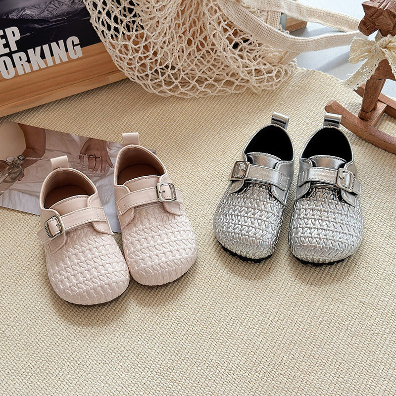 ins French small leather shoes 2025 spring and autumn new Korean version of girls woven princess shoes soft sole Mary Jane single shoes