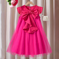Pink girls' dress - mesh bowknot pleated princess dress - sleeveless a-line sundress for toddlers and young children