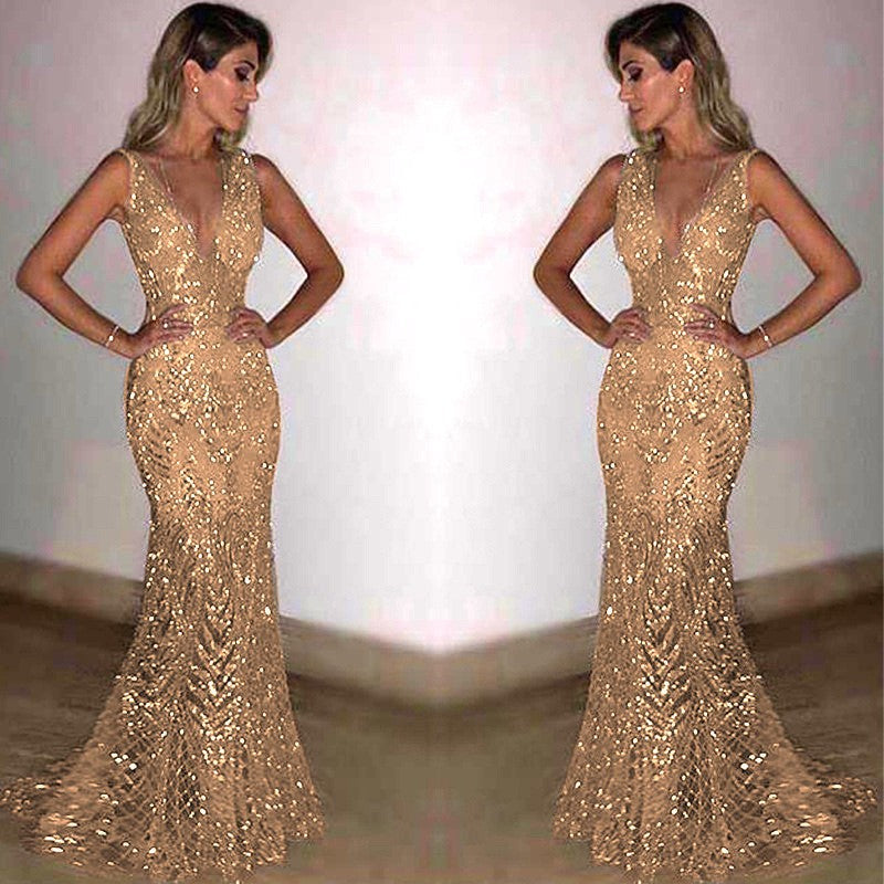 summer new arrivals: european & american style evening gowns for corporate events - long sleeveless sexy v-neck dresses for export
