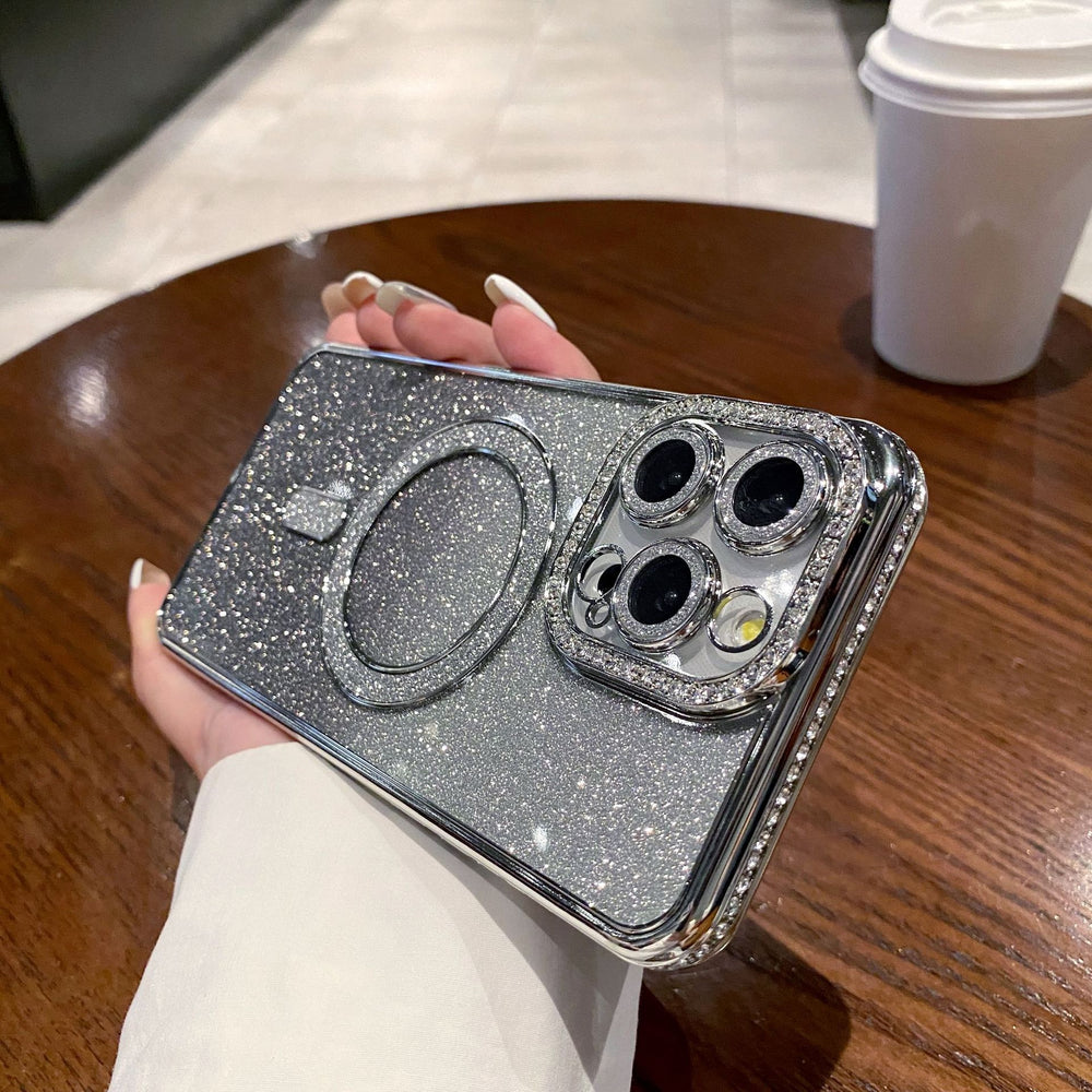 Suitable for iphone 17 pro max rhinestone glitter magnetic phone case, 16, 15, 12 full coverage drop-proof protective case
