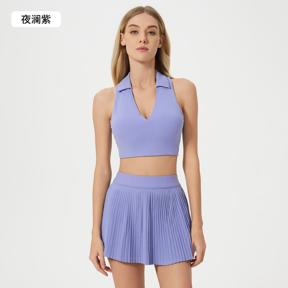 Naked yoga vest running tennis fitness bra polo lapel cut out beautiful back sports intimates women d25009