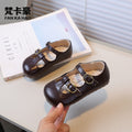 Vancahao girls' black leather shoes, new autumn  collection, soft-soled princess shoes, single shoes, british style baby shoes