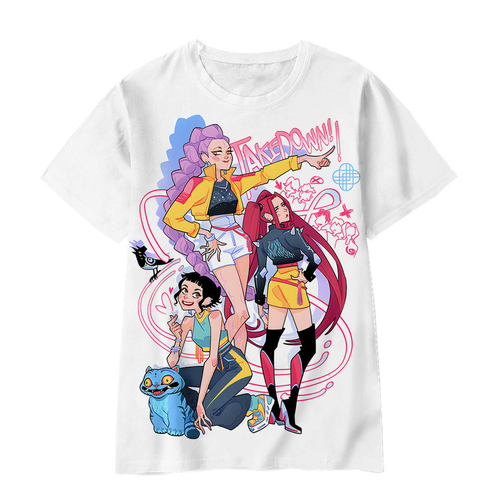 Witcher boy group 3d digital printing cross-border overseas casual loosefashion t-shirt k-pop girls t-shirt