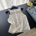 Luxury sequin & beaded mesh tank top -  summer collection - elegant & versatile sleeveless top for the modern woman