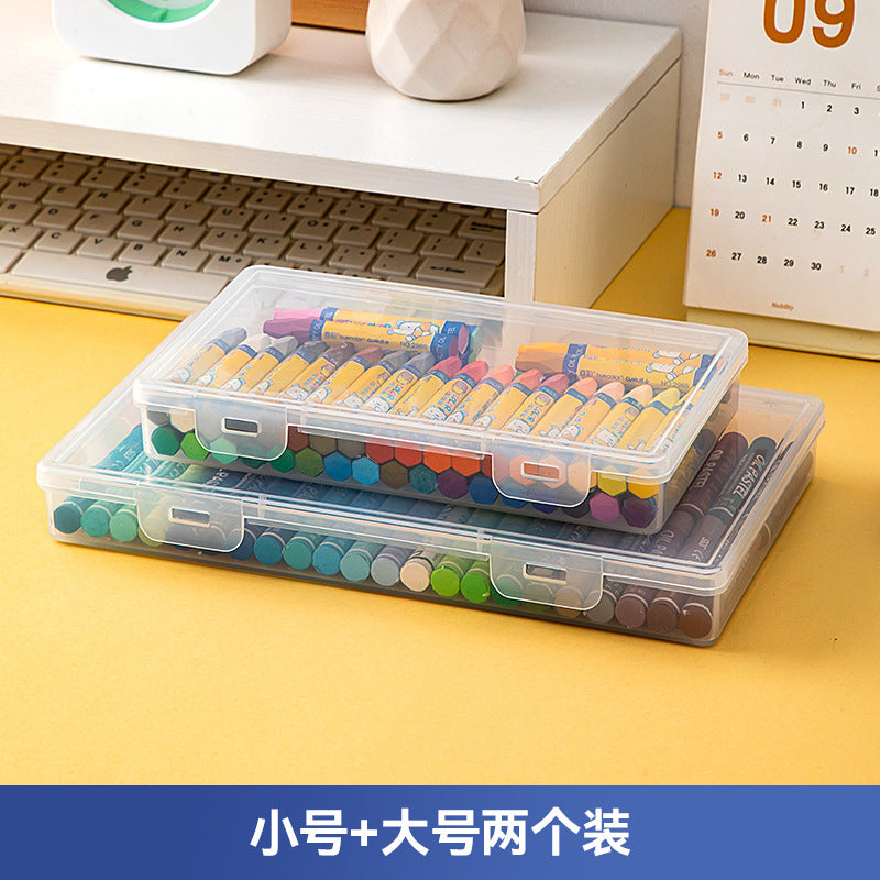 Plastic desktop drawer stationery storage box with lid pencil case can be stacked transparent document book marker storage box